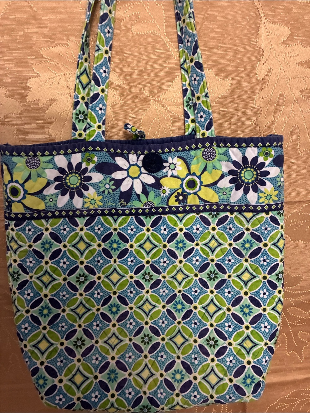 Vera Bradley Blue, Green & White Quilted Floral Tote